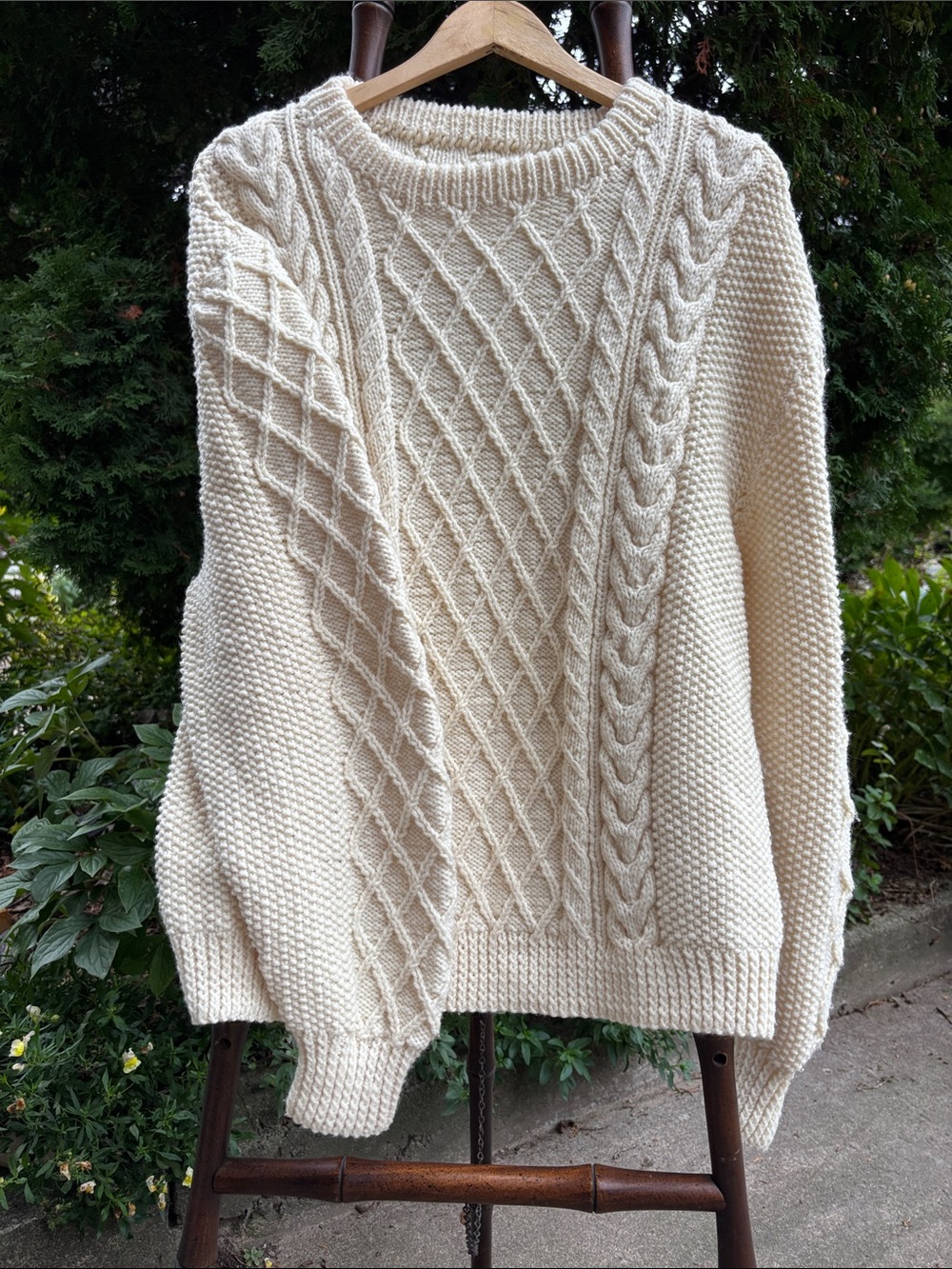 Cream Cable Knit Women’s Sweater, Fisherman sweater, Oversized XL